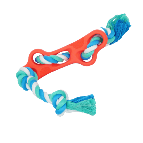 Rubber Bone Chew Toy with Tug Rope